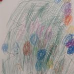 Weihnachtsbäume von Kindern gemalt.